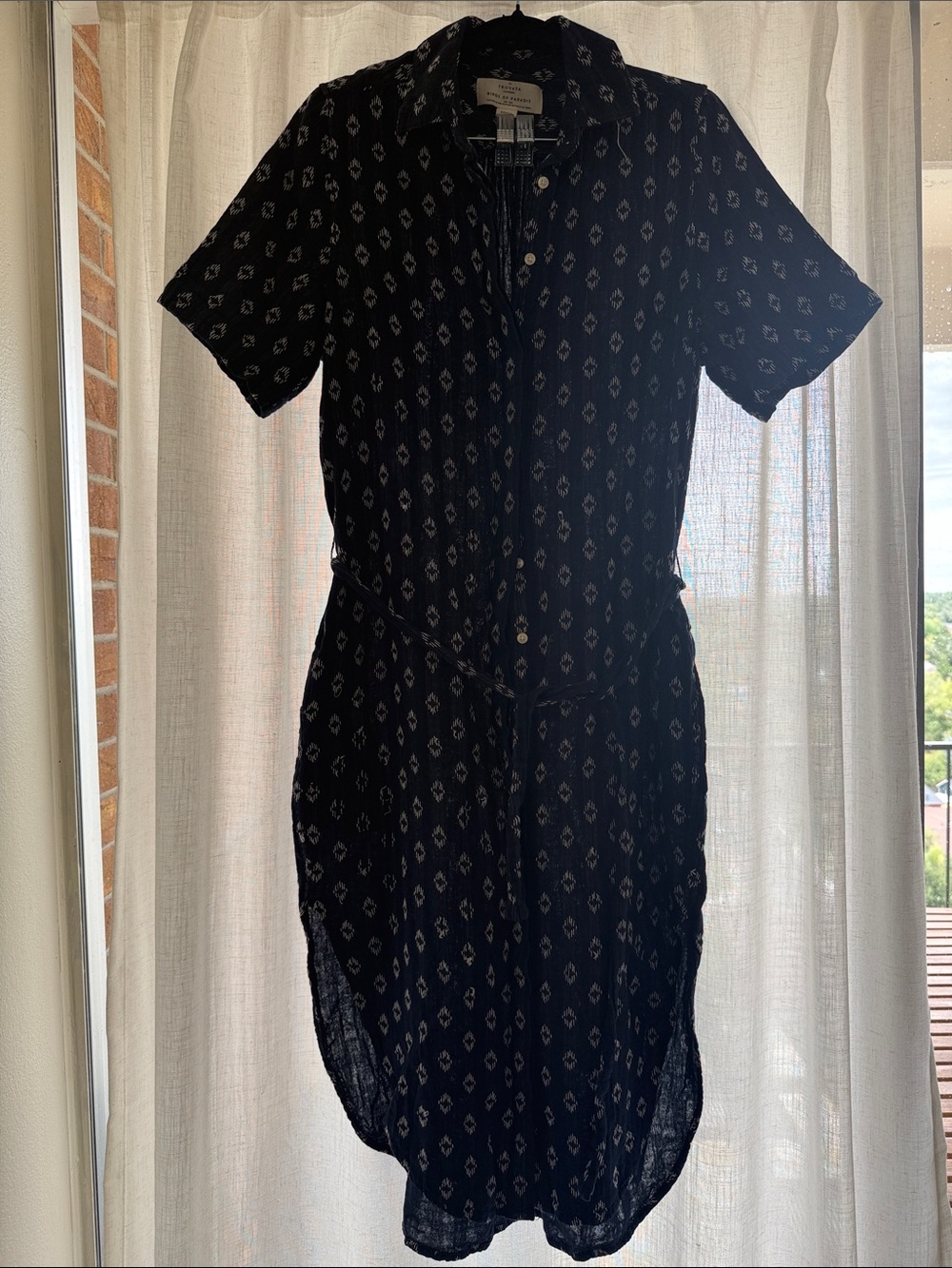 Trovata Navy Short-Sleeve Printed Midi Dress